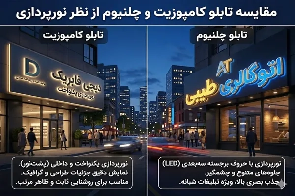 مقایسه نورپردازی در تابلو چلنیوم و کامپوزیت